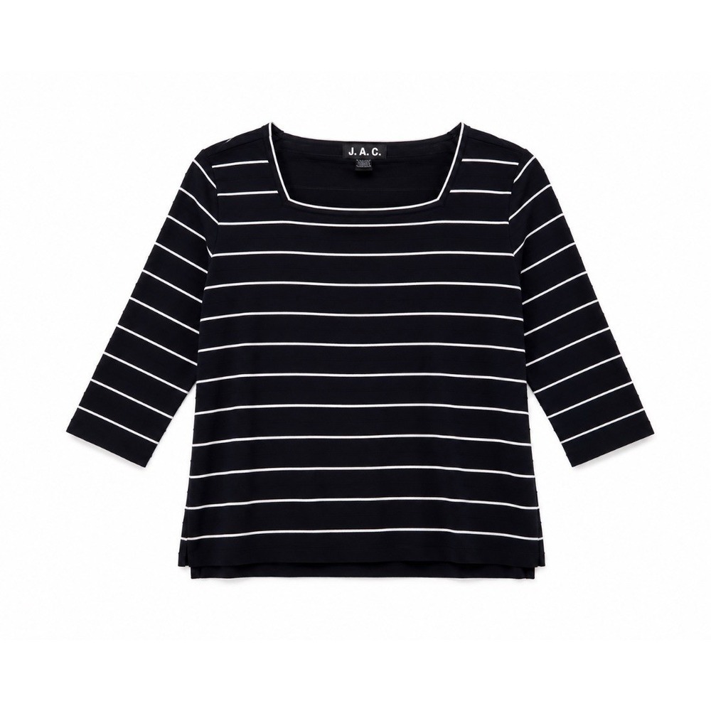 JAC Womens Black White Stripe Knit Sweater Square Neck 3/4 Sleeve Size M